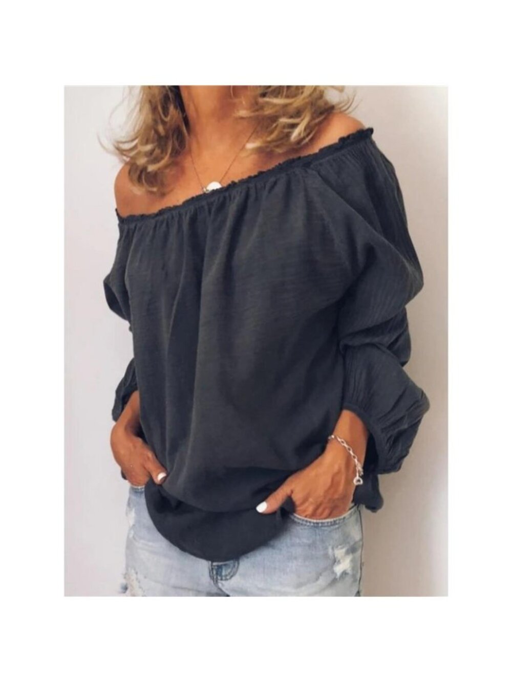 Off-Shoulder Frill Trim Blouse